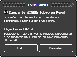 Ventana de configuración de Sobre un Furni