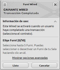 Ventana de configuración de Transacción Completada