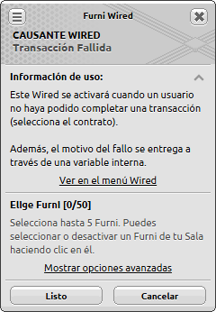 Ventana de configuración de Transacción Fallida