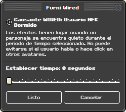 Ventana de configuración de Usuario AFK Dormido