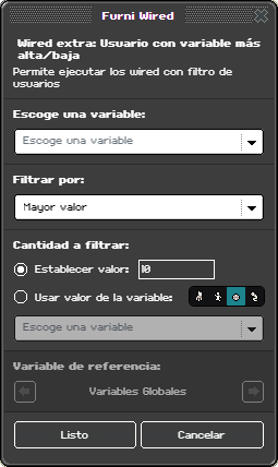 Ventana de configuración de Usuario con variable más alta o baja