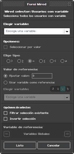 Ventana de configuración de Usuarios con variable