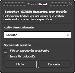Ventana de configuración de Usuarios por Acción