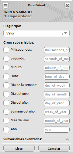 Ventana de configuración de Utilidad de Tiempo