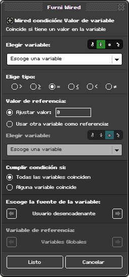Ventana de configuración de Valor de variable