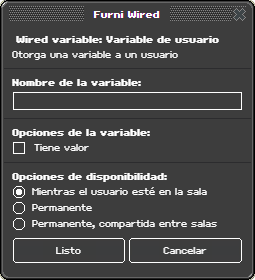 Ventana de configuración de Variable de usuario