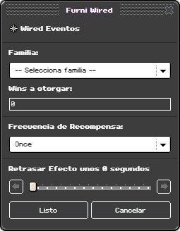 Ventana de configuración de Wired Eventos